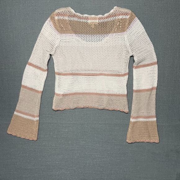 Hippie Rose Cropped Crochet Scallop Bell Sleeve Sweater M Boho Y2K Cottagecore - Picture 2 of 11